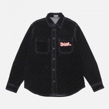 (V공장)디올 FW24 면혼합 데님 자수 패치 남성 셔츠