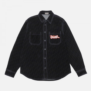 (V공장)디올 FW24 면혼합 데님 자수 패치 남성 셔츠