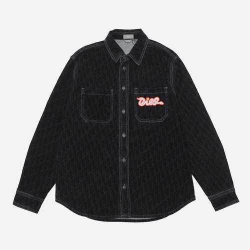(V공장)디올 FW24 면혼합 데님 자수 패치 남성 셔츠