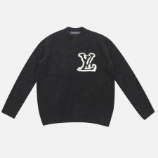 (V공장)루이비통 FW23 로고 문자 장식 남성 캐주얼 라운드넥 스웨터 - 블랙