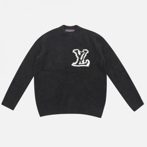 (V공장)루이비통 FW23 로고 문자 장식 남성 캐주얼 라운드넥 스웨터 - 블랙
