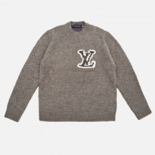 (V공장)루이비통 FW23 로고 문자 장식 남성 캐주얼 라운드넥 스웨터 - 연한 갈색