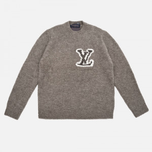 (V공장)루이비통 FW23 로고 문자 장식 남성 캐주얼 라운드넥 스웨터 - 연한 갈색