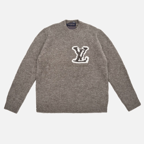 (V공장)루이비통 FW23 로고 문자 장식 남성 캐주얼 라운드넥 스웨터 - 연한 갈색