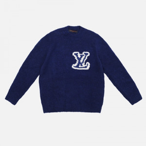 (V공장)루이비통 FW23 로고 문자 장식 남성 캐주얼 라운드넥 스웨터 - 남색