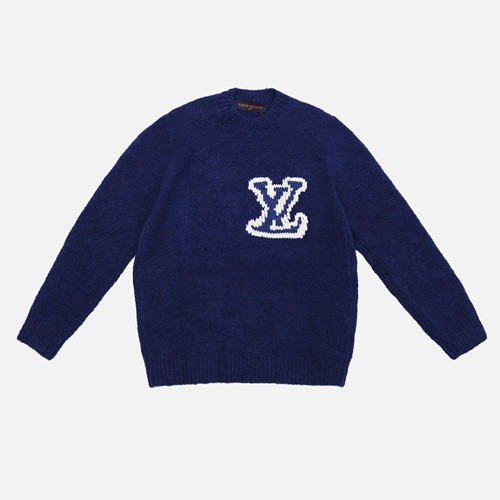 (V공장)루이비통 FW23 로고 문자 장식 남성 캐주얼 라운드넥 스웨터 - 남색