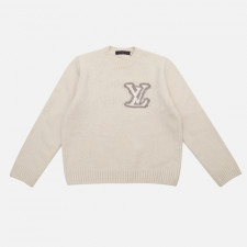 (V공장)루이비통 SS25 남성 봄여름 컬렉션 순수색 문자 장식 풀오버 스웨터 - 화이트