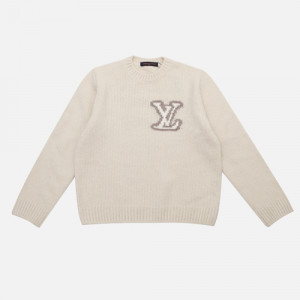 (V공장)루이비통 SS25 남성 봄여름 컬렉션 순수색 문자 장식 풀오버 스웨터 - 화이트