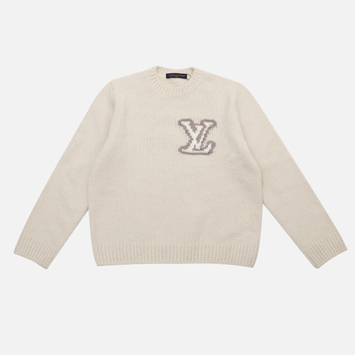 (V공장)루이비통 SS25 남성 봄여름 컬렉션 순수색 문자 장식 풀오버 스웨터 - 화이트